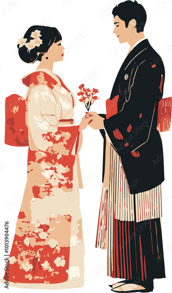 Traditional couple in Japanese wedding attire. Traditional couple in Japanese wedding attire.