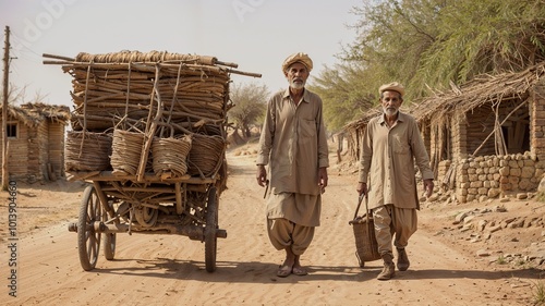 Village Life Elderly Laborers Amidst Muddy Paths