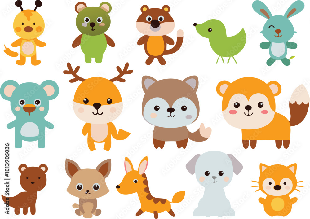 Cute animal cartoon vector illustration set