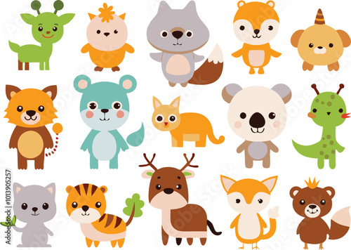 Cute animal cartoon vector illustration set