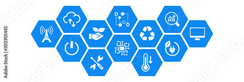 Green computing green IT connected icon concept: environmentally sustainable ICT, Recycling, cloud computing, systems design vector illustration