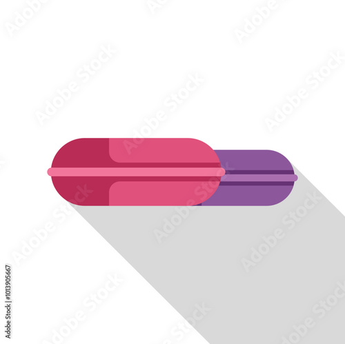 Two colorful inflatable mattresses floating on swimming pool water surface, top view vector illustration with long shadow