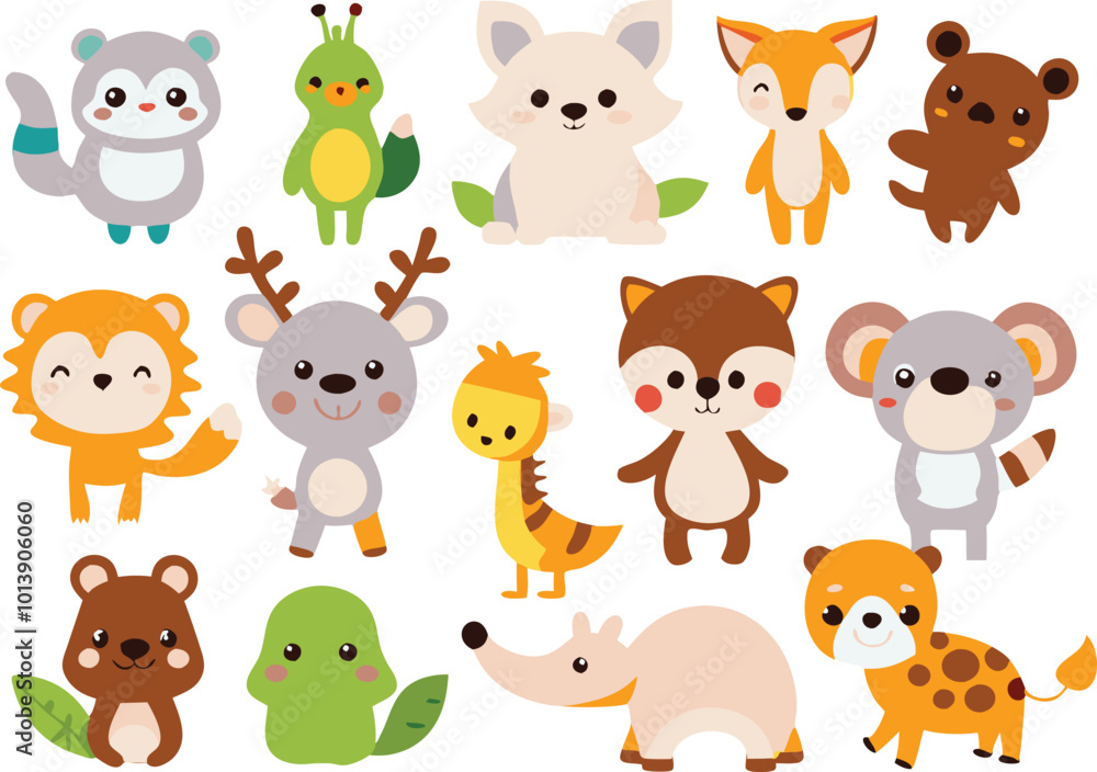Fototapeta premium Cute animal cartoon vector illustration set