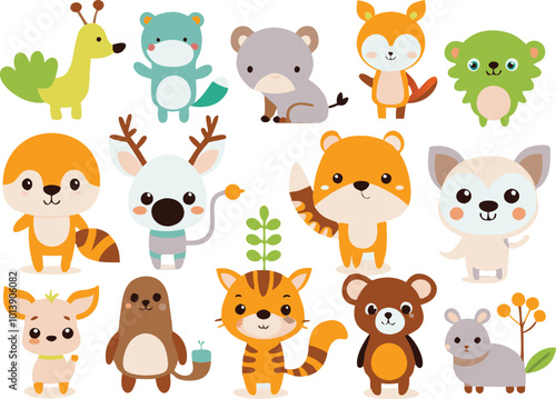 Cute animal cartoon vector illustration set