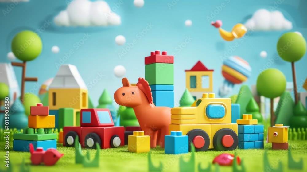 Fototapeta premium Kids toys constructor illustration generated by ai