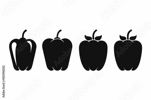 A set of 4 Bell Pepper in different style silhouette black vector art illustration photo