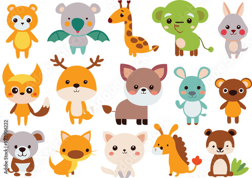 Cute animal cartoon vector illustration set