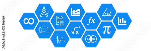 Mathematics , algebra , geometry concept: connected Maths icons vector illustration