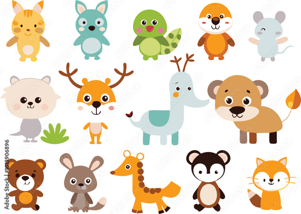 Fototapeta premium Cute animal cartoon vector illustration set