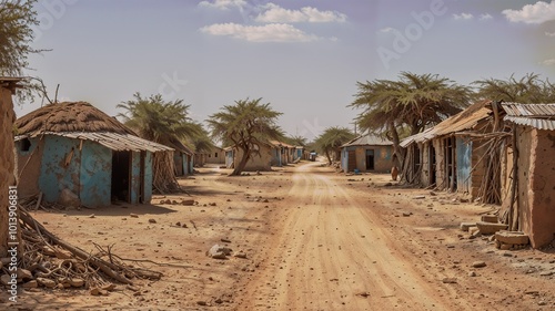 Simple Clay Houses Village in a Small Desert