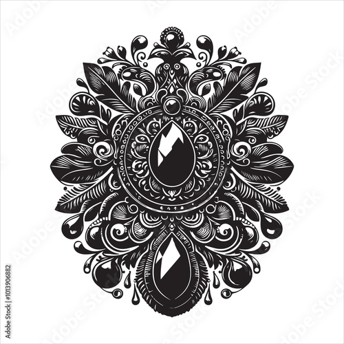 Jewelry engraving silhouette on white background
