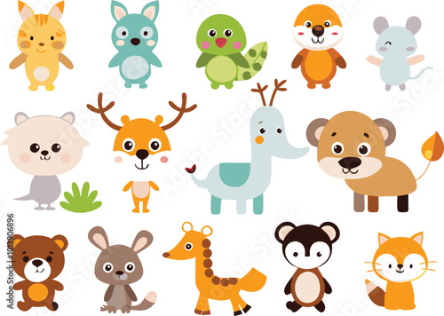 Cute animal cartoon vector illustration set