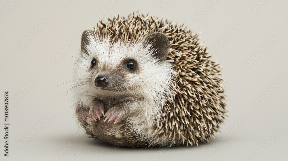 Obraz premium Curled Hedgehog on Neutral Background