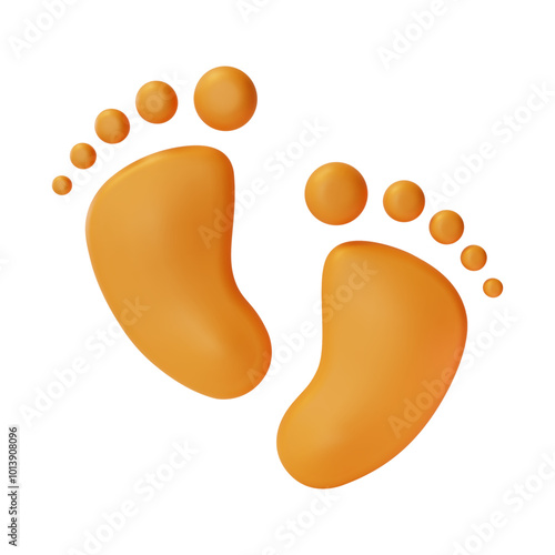 3d Baby Foot Traces Newborn Footsteps Concept Cartoon Design Style Isolated on a White Background. Vector illustration