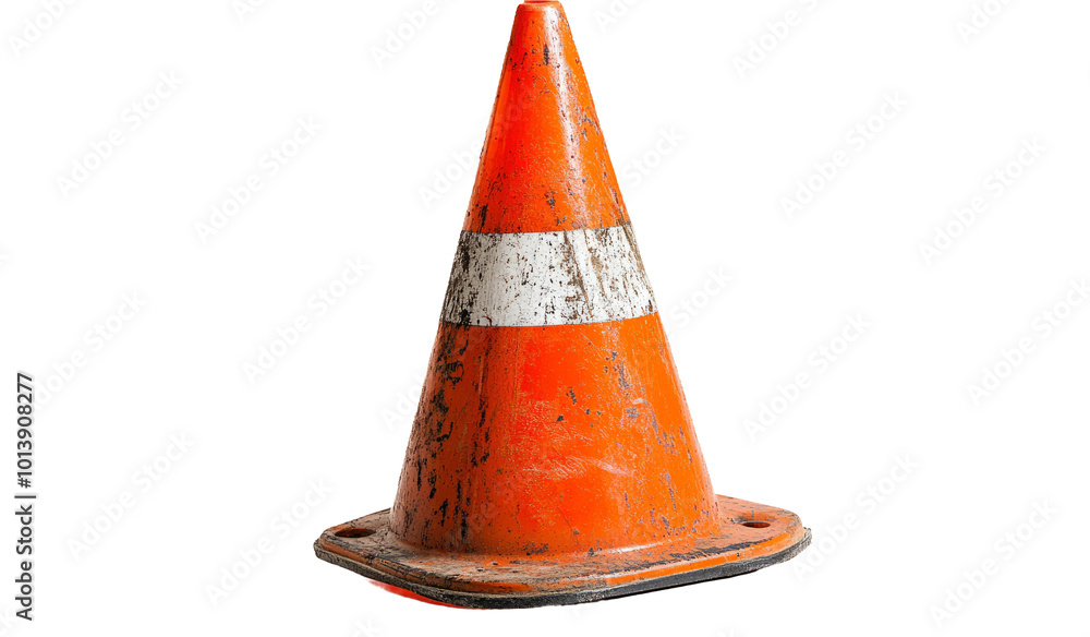 Weathered orange traffic cone on transparent background Weathered orange traffic cone on transparent background