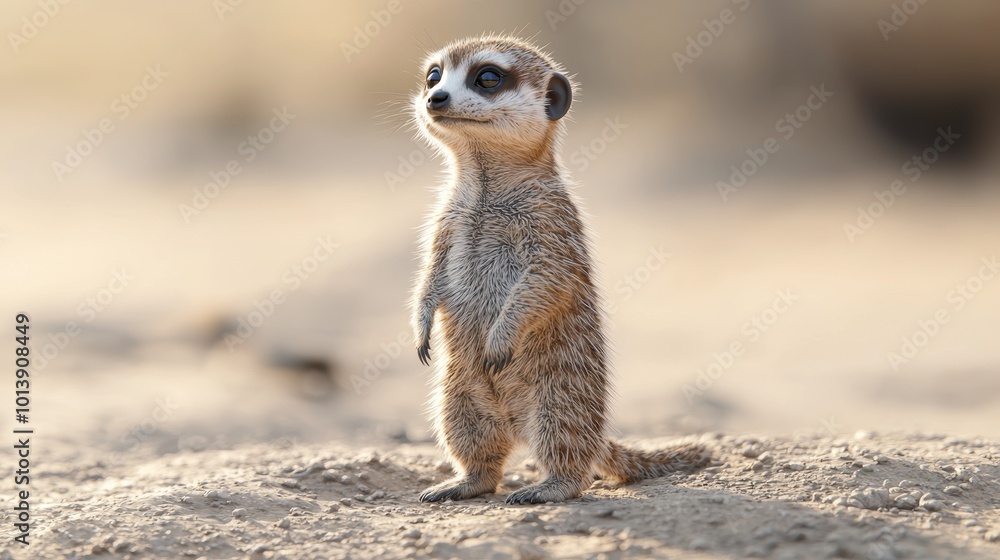 Fototapeta premium Cute 3D Meerkat Standing on Two Legs