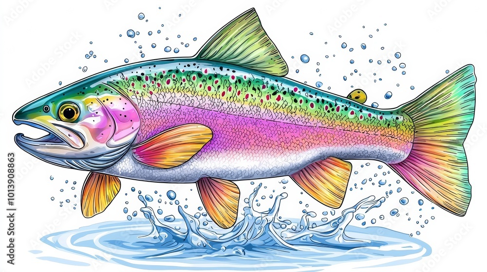 Fototapeta premium Rainbow trout fish jumping with splashing in water