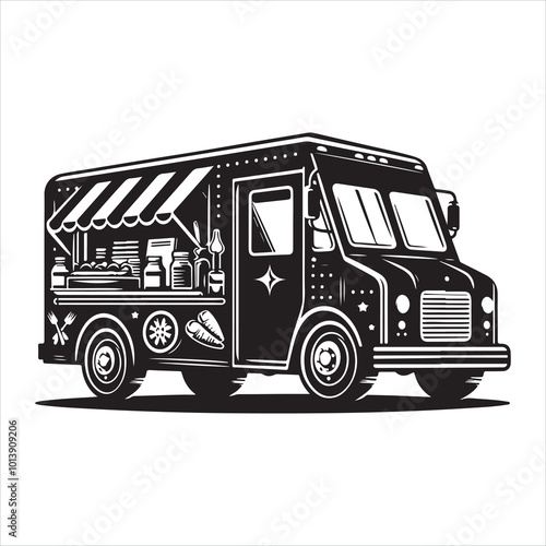 Food truck silhouette on white background
