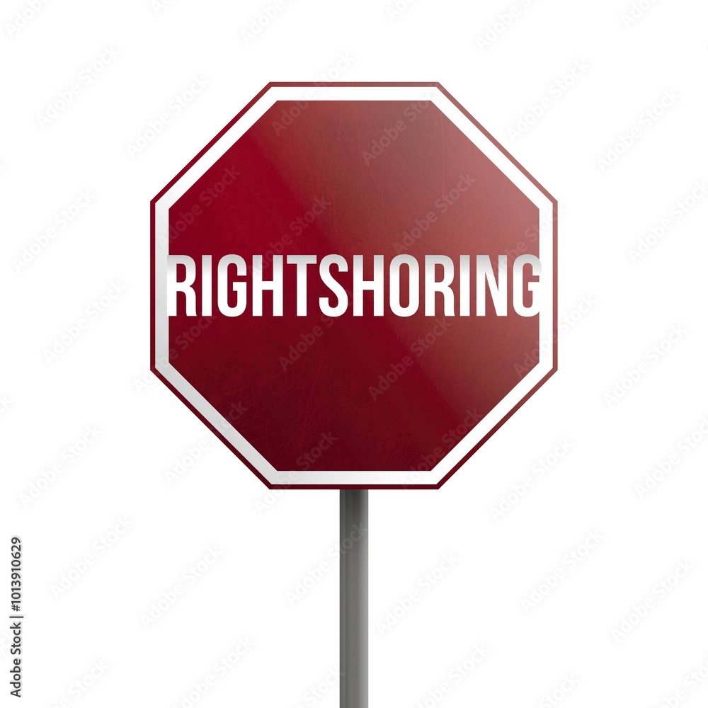 Rightshoring, red sign isolated on white background Rightshoring, red sign isolated on white background
