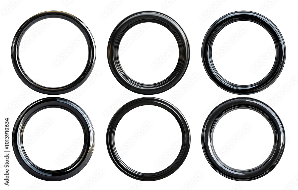 Set of circular black rings in different sizes isolated on transparent background Set of circular black rings in different sizes isolated on transparent background