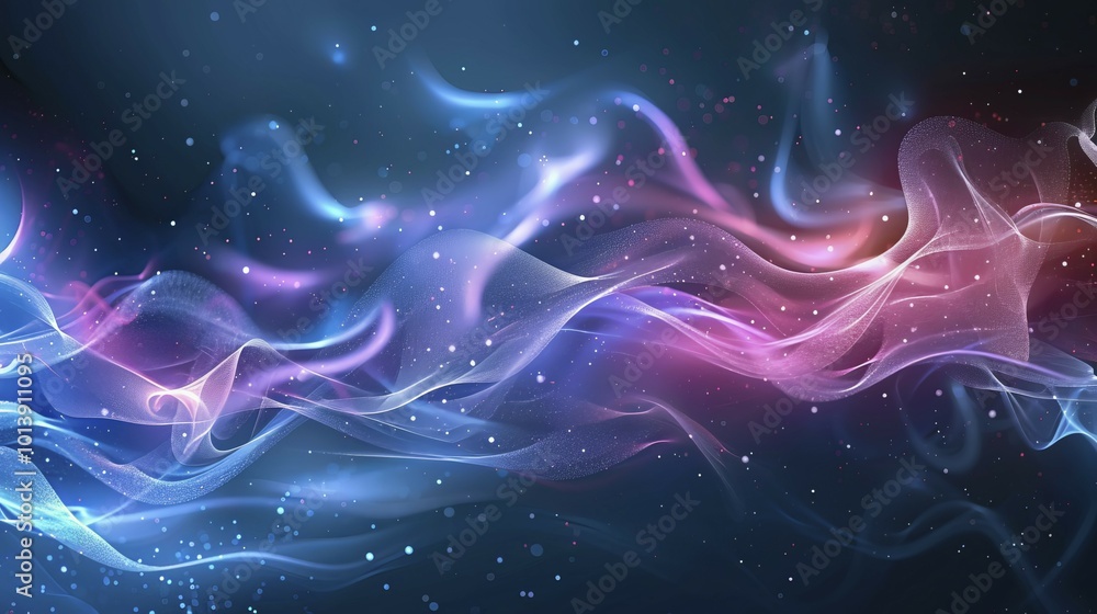 Abstract image with blue and pink glowing swirling shapes and star-like dots, AI generated Abstract image with blue and pink glowing swirling shapes and star-like dots, AI generated