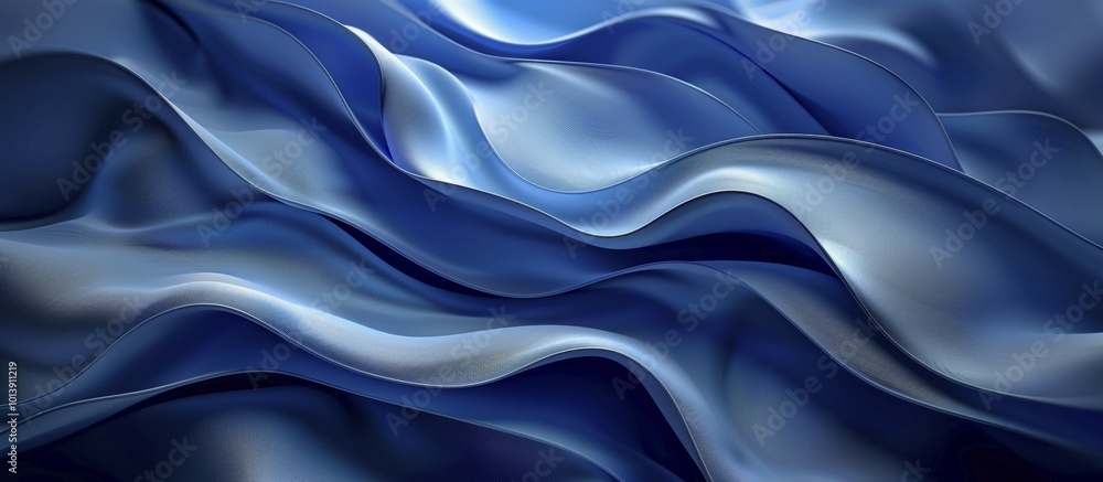 Obraz premium Abstract design with smooth blue fabric waves creating an impression of fluidity, AI generated