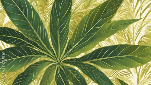 Wallpaper Mural Abstract wallpaper highlighting stylized cannabis leaves in vibrant green and golden colors, AI generated Torontodigital.ca
