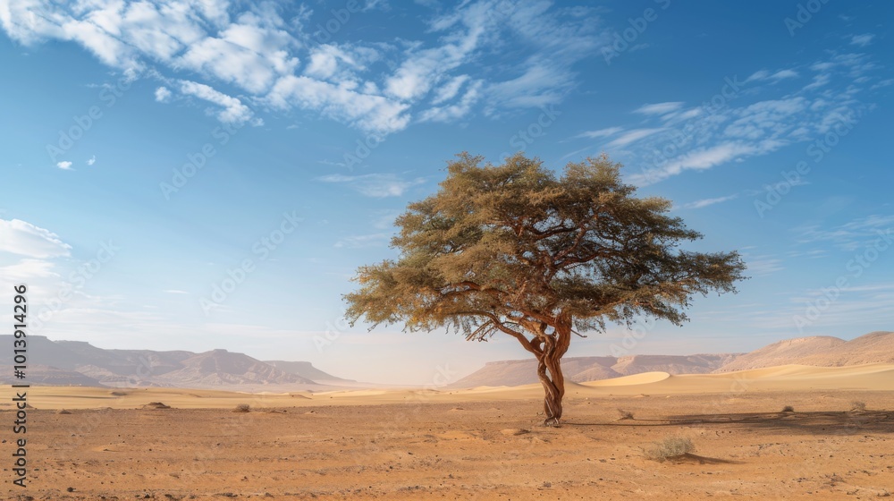 Single, one tree in the desert. Illustration generated by ai Single, one tree in the desert. Illustration generated by ai