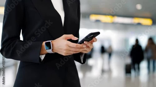 business woman using smartphone in office texting sending emails planning meetings networking online browsing messages on mobile phone technology