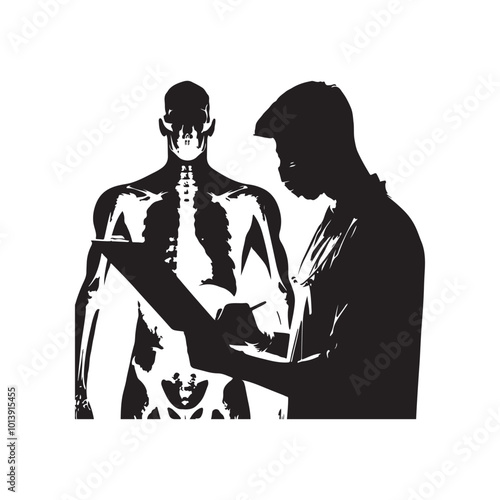 Orthopedic Surgeon Reviewing X-rays silhouette on white background
