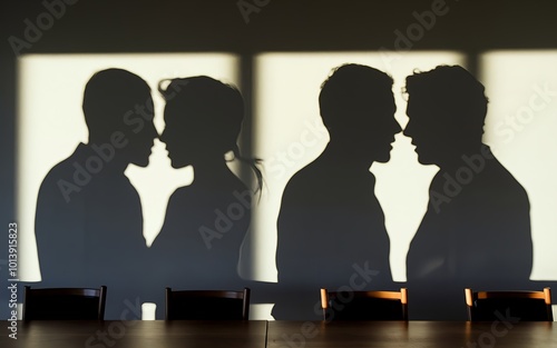 shadow of heterosexual and gay homosexual couple on wall