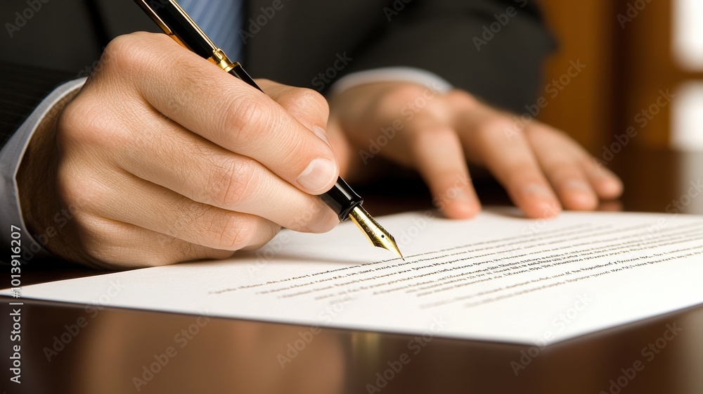 A man is writing on a piece of paper with a pen A man is writing on a piece of paper with a pen