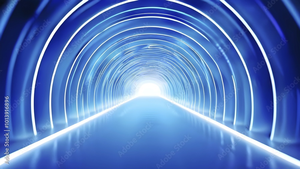 Tunnel structure in blue hues representing data and communication in abstract geometric pattern, AI generated Tunnel structure in blue hues representing data and communication in abstract geometric pattern, AI generated