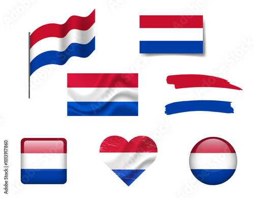Free Download Netherlands flag set of icons. Vector flag of Netherlands, symbol. Set of Netherlands flags button, waved, heart. - GFXLoad