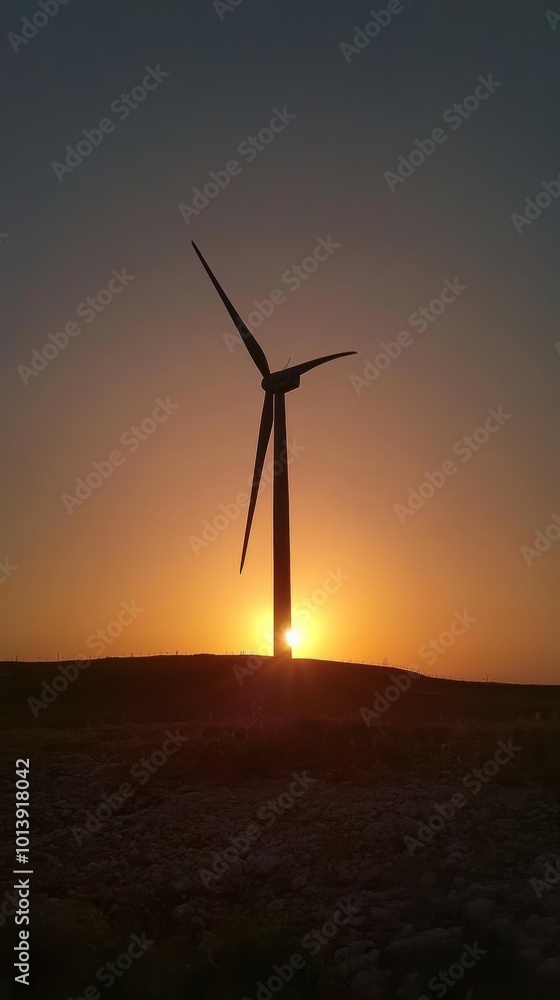 Obraz premium Wind turbine at sunset with silhouette view