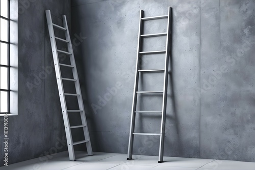 Three dimensional render of ladder leaning against a wall, AI generated