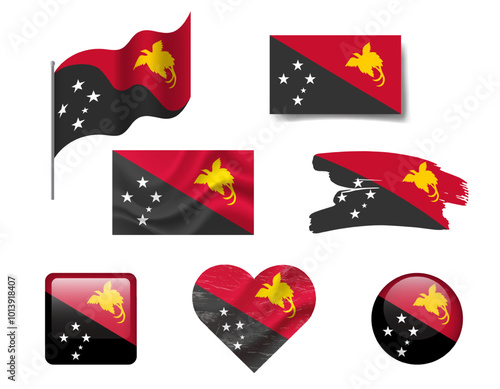 Papua New Guinea flag set of icons. Vector flag of Papua New Guinea, symbol.