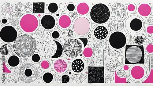Minimalist illustration abstract geometric shapes with pink color accent suggesting fun and ease, AI generated