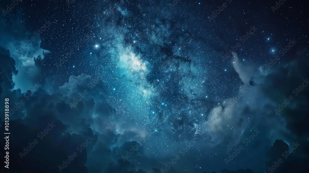 Obraz premium Night sky with stars and clouds. Ilustration generated by ai