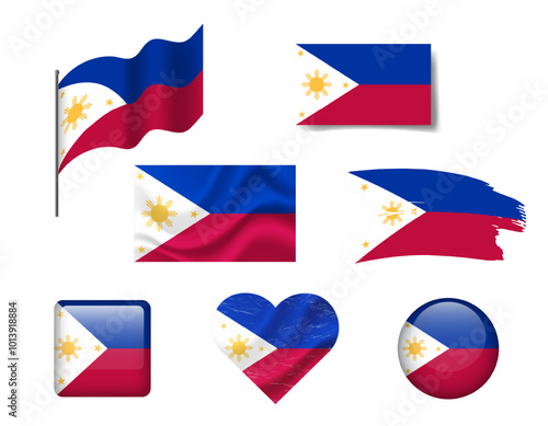 Philippines flag set of icons. Vector flag of Philippines, symbol. Set of Philippines flags button, brush, waved, heart. Free Download Philippines flag set of icons. Vector flag of Philippines, symbol. Set of Philippines flags button, brush, waved, heart. - GFXLoad