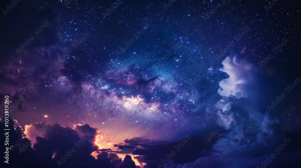 Obraz premium Night sky with stars and clouds. Ilustration generated by ai