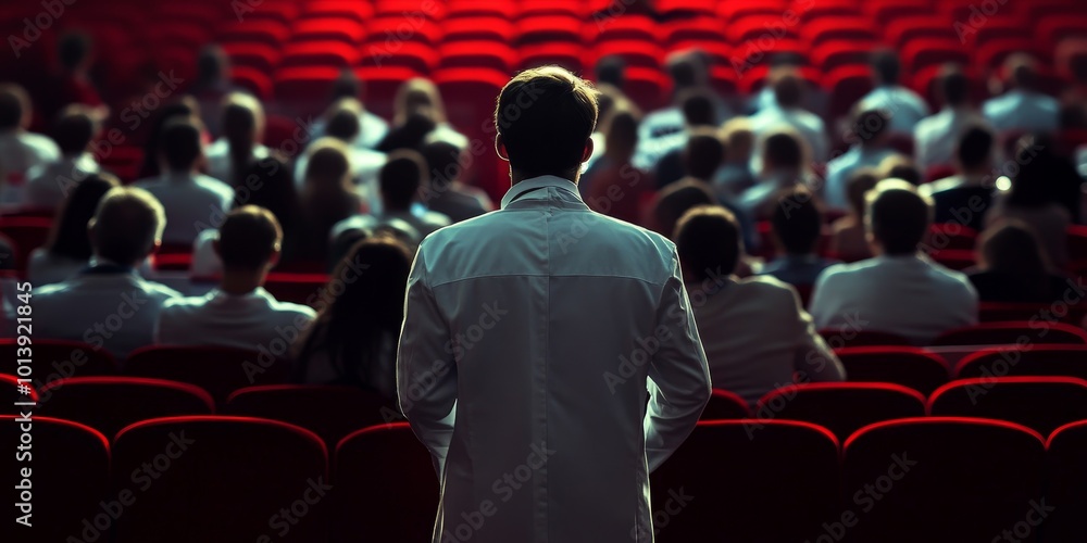 CME Conference: Create an image of healthcare professionals attending a continuing medical education conference, engaging in lectures and discussions.