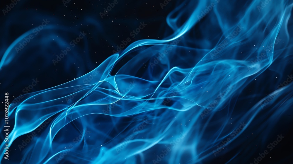 Abstract blue smoke waves on a black background, creating a serene mood. Abstract blue smoke waves on a black background, creating a serene mood.
