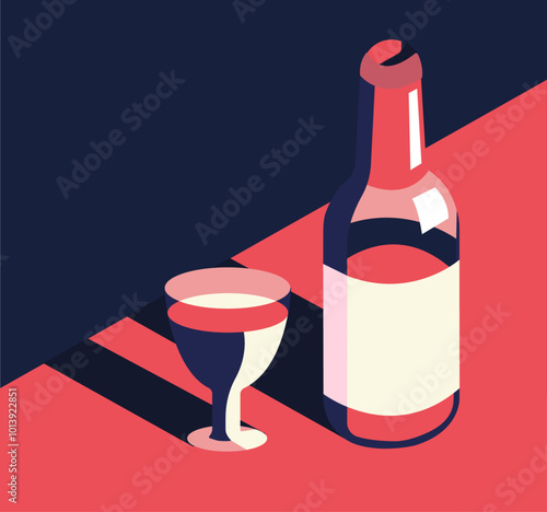 Still life alcohol glass drink bottle illustration