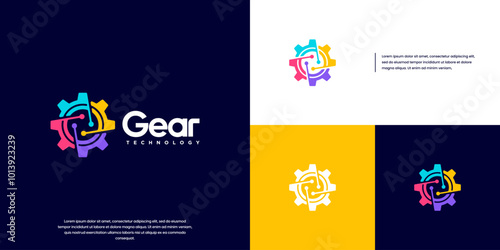 gear factory logo, with modern technology, digital service, vector illustration design.