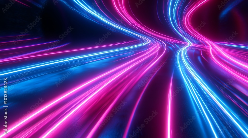 Abstract colorful glowing lines in blue and pink on a dark background. Abstract colorful glowing lines in blue and pink on a dark background.