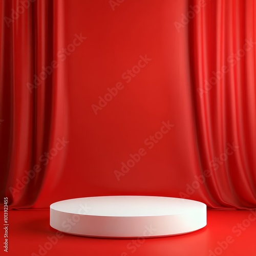 Stage podium with red curtain, Stage Podium Scene for Award Ceremony on red Background, Vector illustrationRed Stage Curtain Background with Podium Scene for Award Ceremony photo