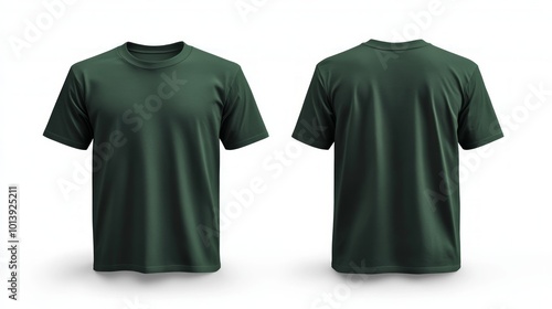 A dark green t-shirt mock up in front and back view isolated on white background.