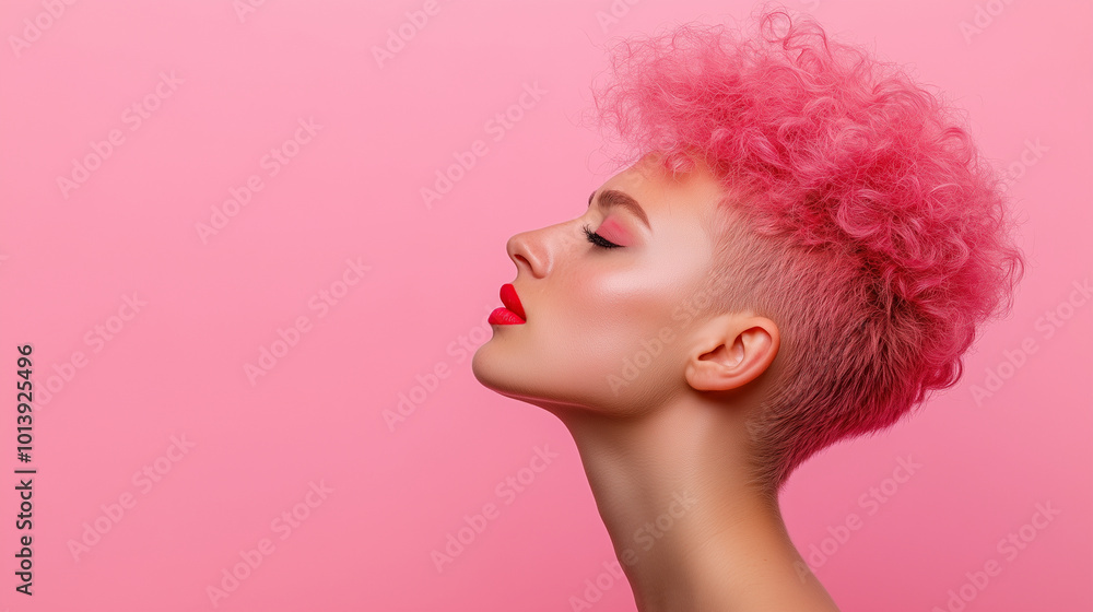 a woman with pink hair posing against a pink studio background a woman with pink hair posing against a pink studio background