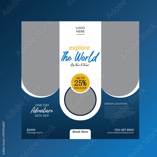 Travel social media post, tTraveling flyer. Holiday and tour advertising social media designm emplate design. Summer beach holiday online promotion poster.